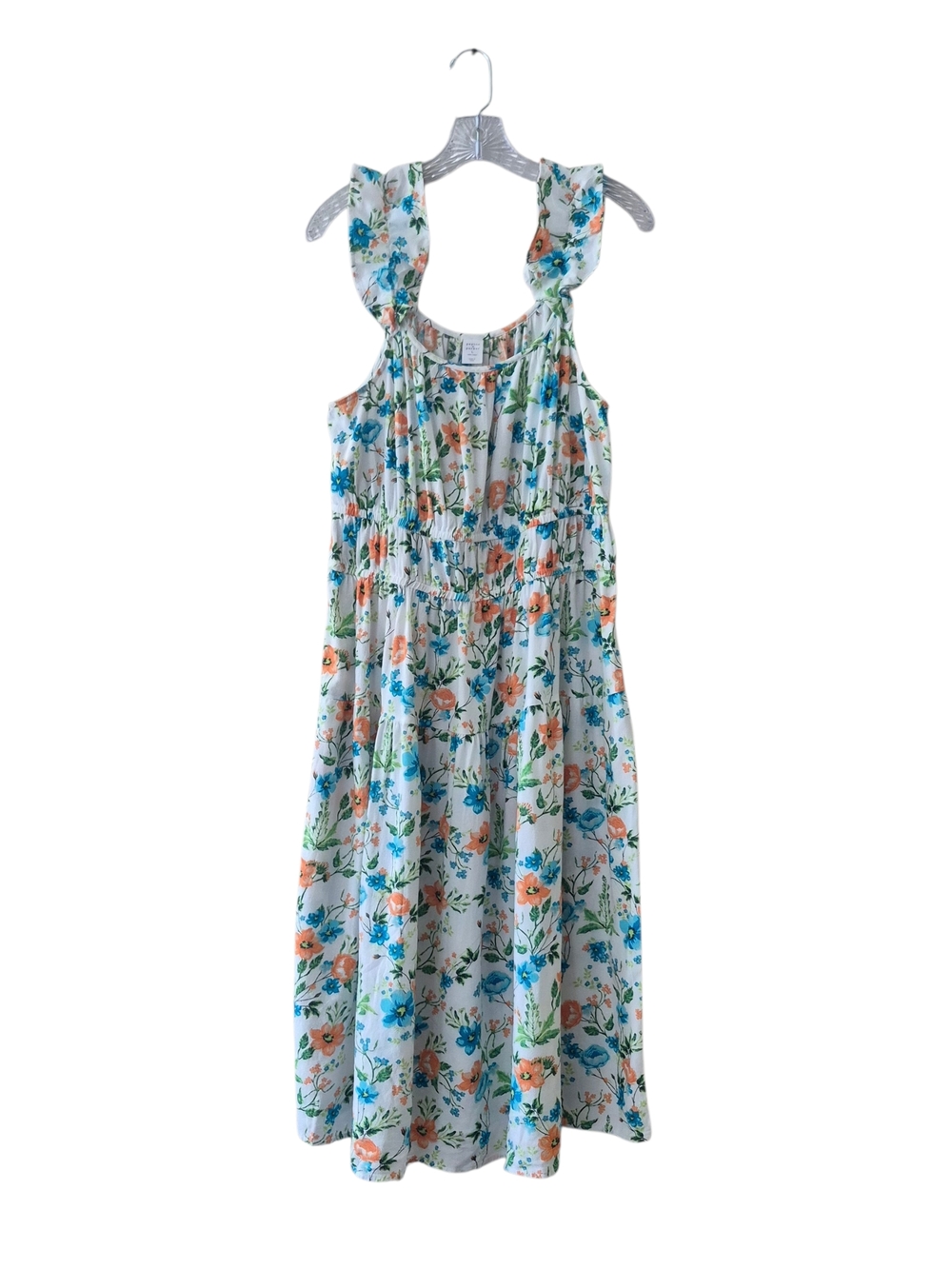 Peyton & Parker Midi Dress Size Large White Floral Smocked Cottagecore